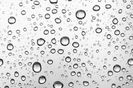 Water drops on glass window white background after the rain in the autumn fallの写真素材