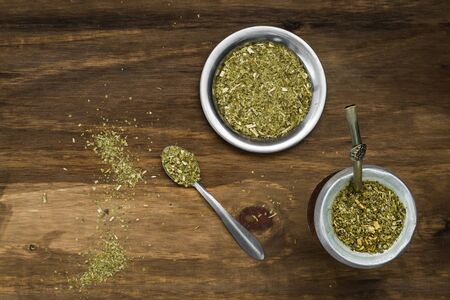 Traditional Argentinian yerba mate tea in a calabash gourdの写真素材