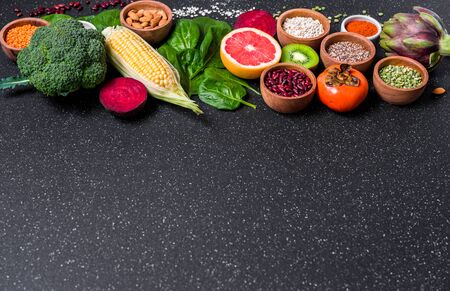 Selection of healthy food fresh vegetables and fruit.の写真素材