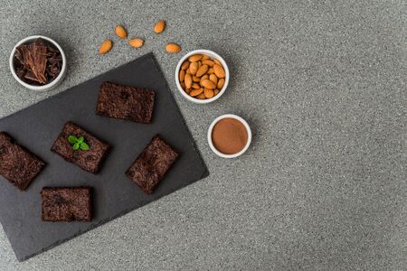 Dark chocolate and cocoa brownie fudge cakes dessertの写真素材