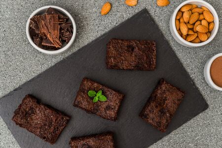 Dark chocolate and cocoa brownie fudge cakes dessertの写真素材