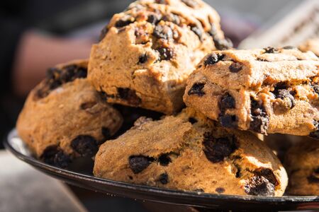 Close up photo of chocolate chip scones at a street food marketの写真素材