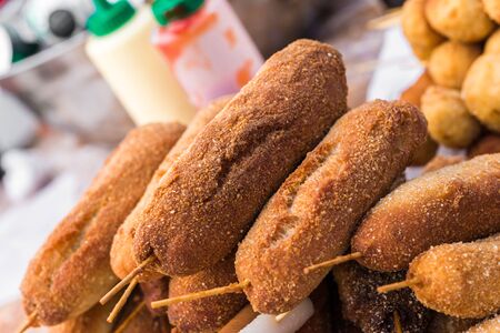Traditional South Korean corn dogs at a street food market