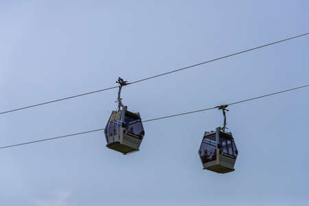 Barcelona, Spain - July 31, 2019: Cable cars transport in Montjuicのeditorial素材