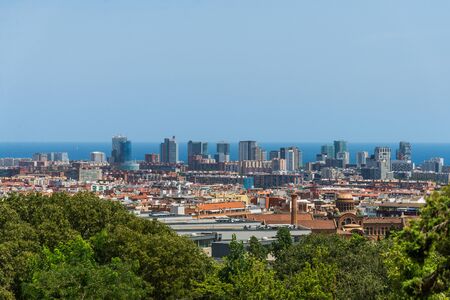 Panoramic view at Barcelona city and seaの写真素材