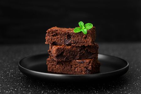 Dark chocolate and cocoa brownie fudge cakes dessert.の写真素材
