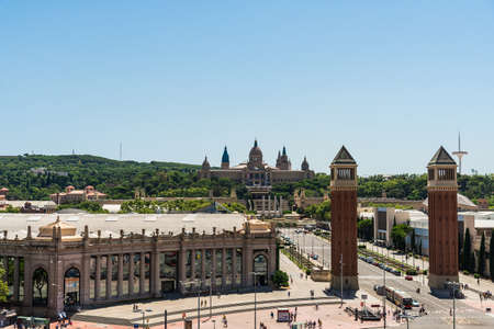 Barcelona, Spain - August 5, 2019: Panoramic view of Placa Espanya in Barcelonaのeditorial素材