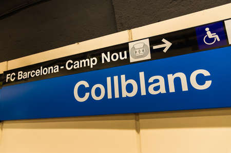 Barcelona, Spain - July 31, 2019: Sign at Collblanc subway stationのeditorial素材