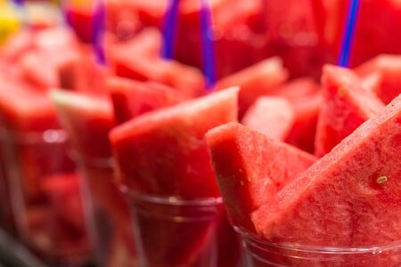 Watermelon mix ready to eat at the farmers market stall