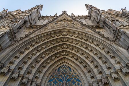 Facade of the Cathedral of Barcelona in its Gothic Quarter.の写真素材