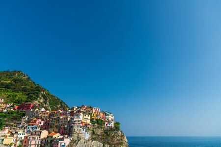 Manarola village in Cinque Terre, Italy, with its colorful housesの写真素材