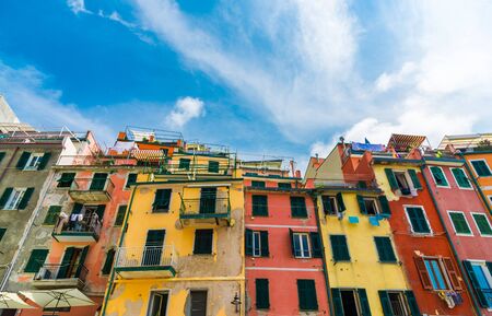 Colorful Italian architecture houses in Riomaggiore village, Cinque Terreの写真素材