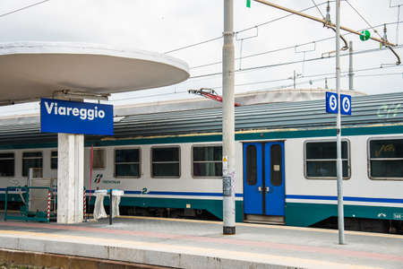 Viareggio, Italy - August 8, 2019: Local train at the station in Tuscany, Italyのeditorial素材