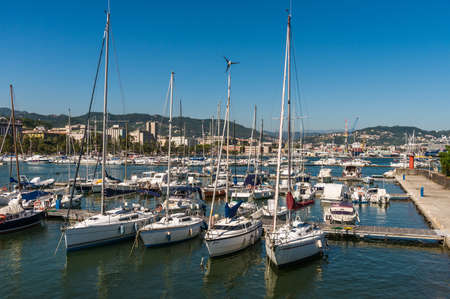 La Spezia, Italy - August 10, 2019: Port area and boats in La Spezia city, Italyのeditorial素材