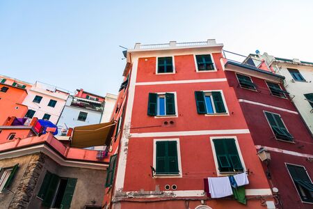 Colorful ancient Italian architecture houses in Vernazza village, Cinque Terre.の写真素材