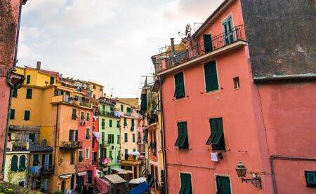 Colorful ancient Italian architecture houses in Vernazza village, Cinque Terre.の写真素材