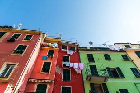 Colorful ancient Italian architecture houses in Vernazza village, Cinque Terre.の写真素材