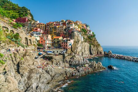 Manarola village in Cinque Terre, Italy, with its colorful houses.の写真素材