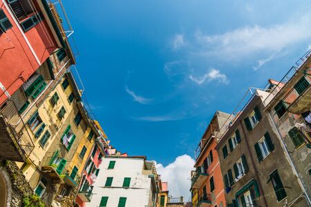 Colorful Italian architecture houses in Riomaggiore village, Cinque Terre.の写真素材