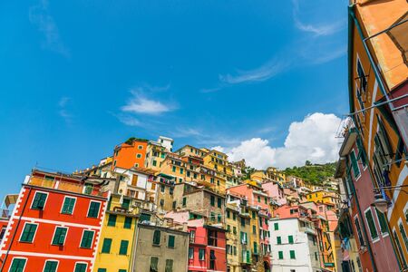 Colorful Italian architecture houses in Riomaggiore village, Cinque Terre.の写真素材
