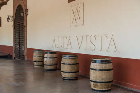 Mendoza, Argentina - January 24, 2019: Wine barrels at Alta Vista winery