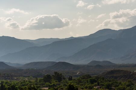 View at the Andes mountain range from San Martin park in Mendoza, Argentinaの写真素材