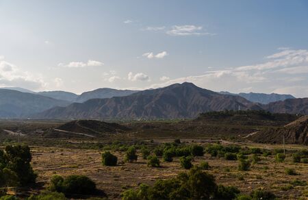 View at the Andes mountain range from San Martin park in Mendoza, Argentina,の写真素材
