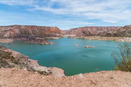 Atuel canyon and Valle Grande reservoir in Mendoza, Argentina.の写真素材