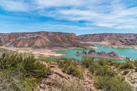 Atuel canyon and Valle Grande reservoir in Mendoza, Argentinaの写真素材