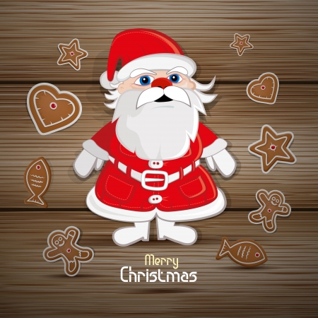 Vector Merry Christmas Background with Santa Claus and Gingerbread itemsのイラスト素材