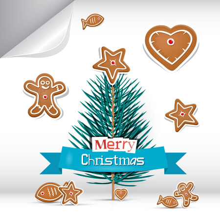 Vector Merry Christmas Background with Gingerbreadのイラスト素材