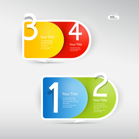 One, two, three, four, colorful vector paper progress steps for tutorial, infographics のイラスト素材