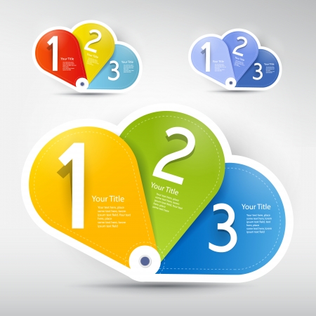 One, two, three, colorful vector paper progress steps for tutorial - three colorful sets, infographics のイラスト素材