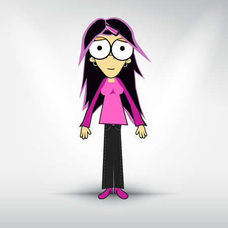 Vector woman dressed in pink on grey background のイラスト素材