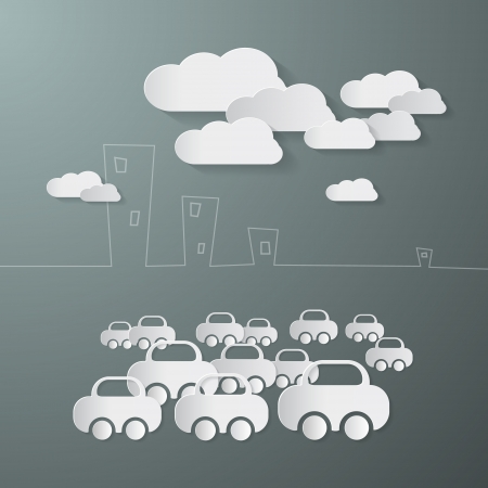 Paper Cars and Clouds in the City のイラスト素材