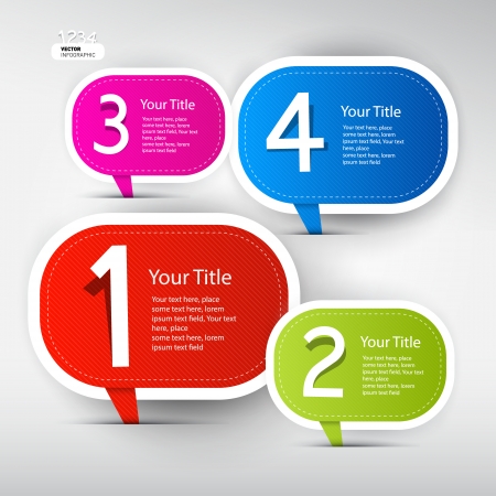 One, two, three, four, colorful vector paper progress steps for tutorial, infographics のイラスト素材