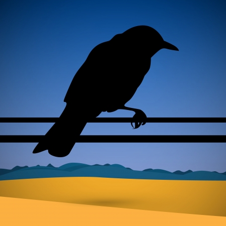 Bird Silhouette with Abstract Desert Scene on Background のイラスト素材