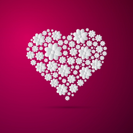 Heart Made from Paper Flowers on Pink Backgroundのイラスト素材