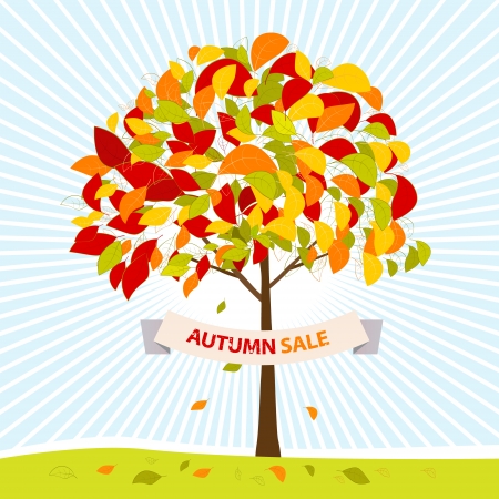 Vector autumn sale theme - tree with bright blue sky on background のイラスト素材