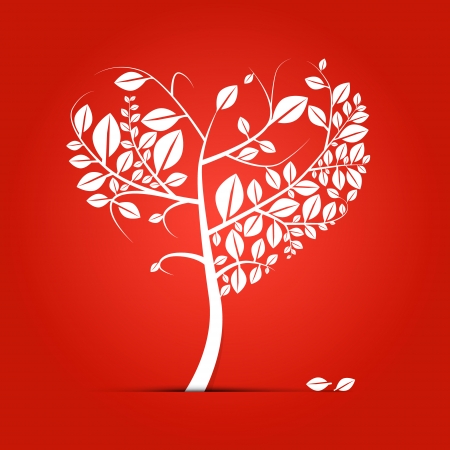 Abstract vector heart-shaped tree on red background のイラスト素材