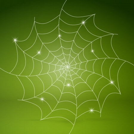 Vector white cobweb on green background のイラスト素材