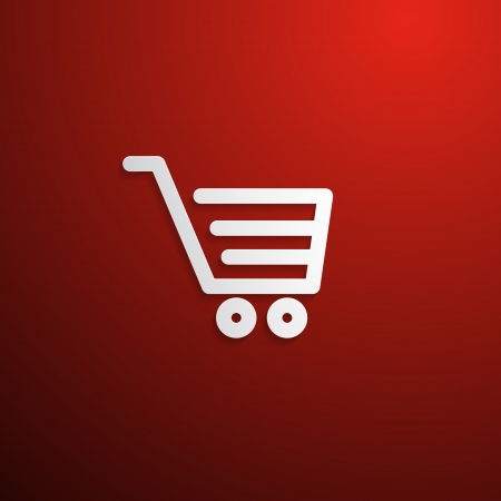 Shopping Cart, Basket Symbol on Red Backgroundのイラスト素材