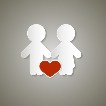 Vector Paper People and Red Heart のイラスト素材