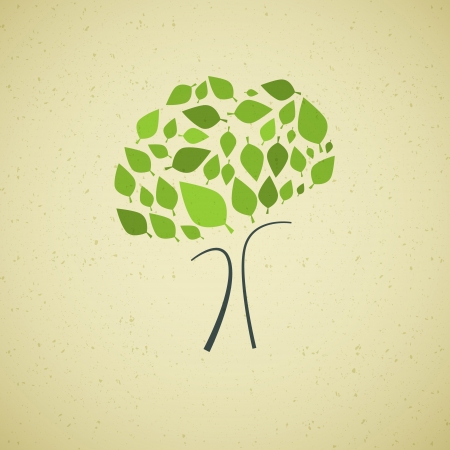 Abstract Vector Green Tree on Recycled Paper Backgroundのイラスト素材