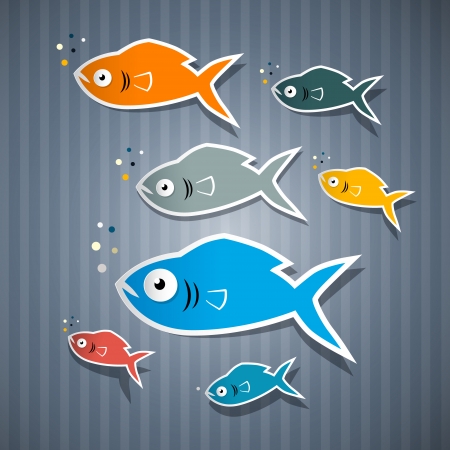 Retro Paper Fish Set on Cardboard Backgroundのイラスト素材