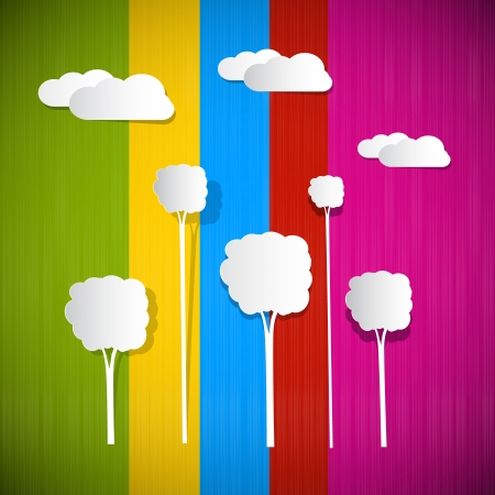Abstract Colorful Background with Clouds and Trees のイラスト素材