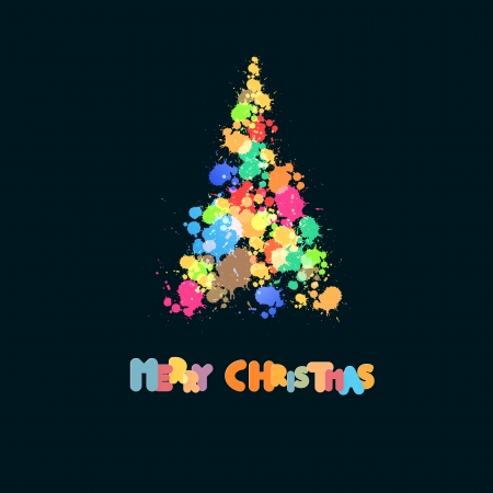 Abstract Splash, Blot Christmas Tree on Black Backgroundのイラスト素材