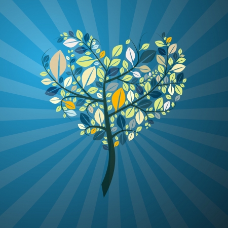 Abstract Retro Heart Shaped Tree on Blue Backgroundのイラスト素材