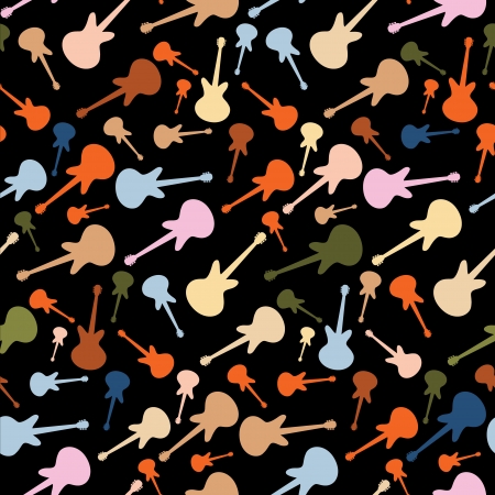 Abstract Black Retro Seamless Music Background with Guitars のイラスト素材