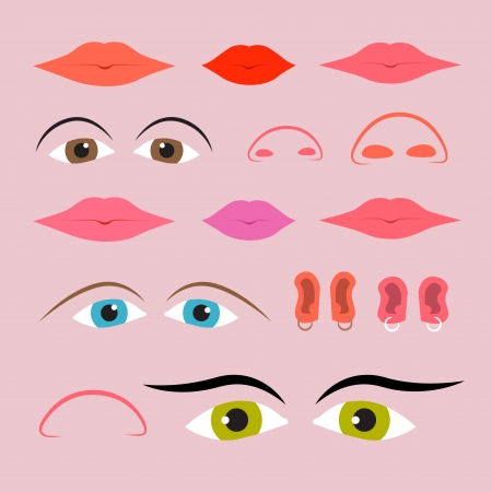 Vector Eyes, Mouths, Noses and Ears Setのイラスト素材